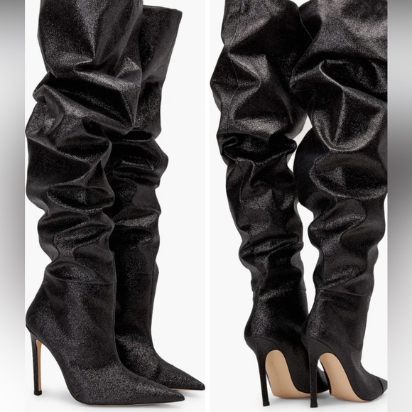 GOOD AMERICAN SLOUCH OVER THE KNEE BLACK GLITTER BOOTS. NEW IN BOX. - Picture 2 of 16